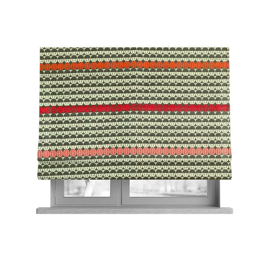 Horizontal Striped Pattern Brown White Orange Pink Red Colour Upholstery Fabric JO-1199 - Roman Blinds