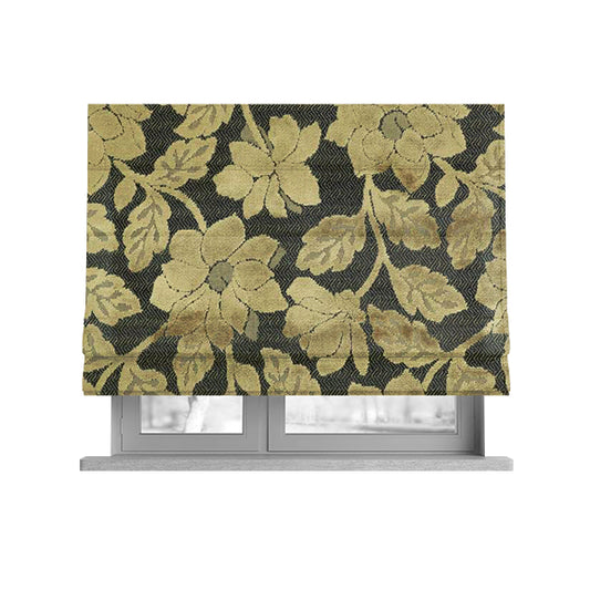 Floral Pattern In Golden Brown Velvet Material Furnishing Upholstery Fabric JO-1202 - Roman Blinds