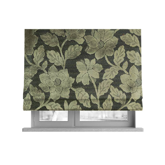 Floral Pattern In Silver Grey Velvet Material Furnishing Upholstery Fabric JO-1203 - Roman Blinds