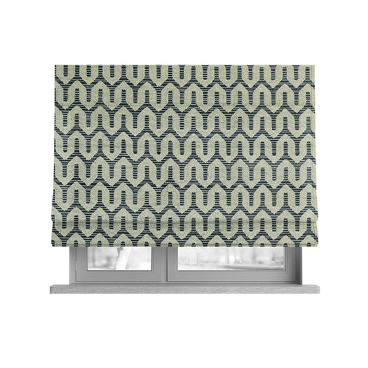 Horizontal Striped Pattern Blue Colour Chenille Furnishing Upholstery Fabric JO-1205 - Roman Blinds