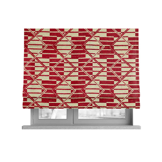 Red Colour Stripe Geometric Pattern Chenille Upholstery Fabric JO-1208 - Roman Blinds