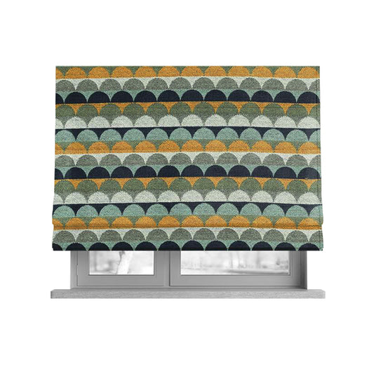 Blue Green Orange White Colour Rounded Horizontal Pattern Chenille Upholstery Fabric JO-1214 - Roman Blinds