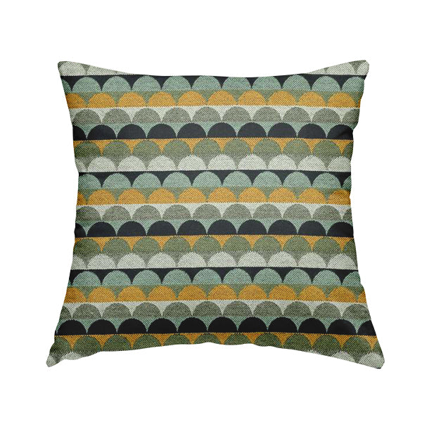 Blue Green Orange White Colour Rounded Horizontal Pattern Chenille Upholstery Fabric JO-1214 - Handmade Cushions