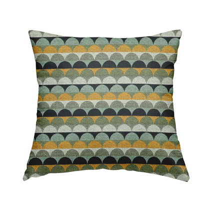 Blue Green Orange White Colour Rounded Horizontal Pattern Chenille Upholstery Fabric JO-1214 - Handmade Cushions
