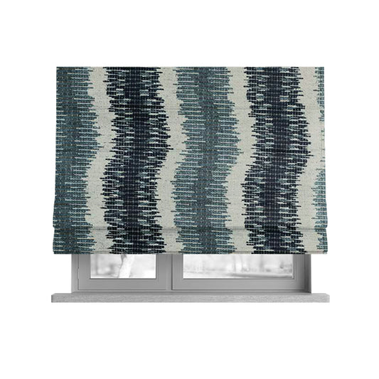 Blue Grey Colour Vertical Striped Pattern Soft Chenille Upholstery Fabric JO-1215 - Roman Blinds