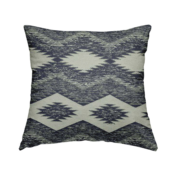 Blue White Silver Colour In Out Kilim Inspired Pattern Chenille Upholstery Fabric JO-1219 - Handmade Cushions