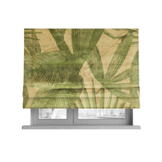 Jungle Floral Pattern Velvet Material Green Beige Upholstery Fabric JO-1220 - Roman Blinds