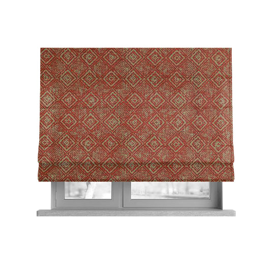 Terracotta Red Colour Tribal Theme Pattern Chenille Upholstery Fabrics JO-1221 - Roman Blinds