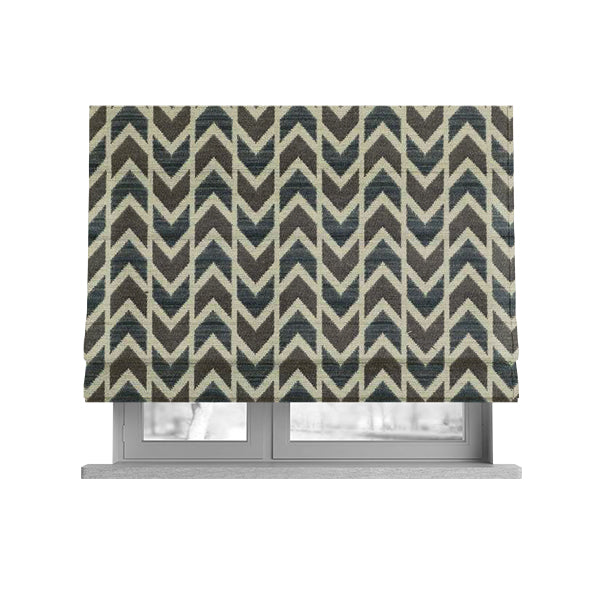 Chevron Striped Geometric Pattern In Brown Blue Colour Upholstery Fabric JO-1222 - Roman Blinds