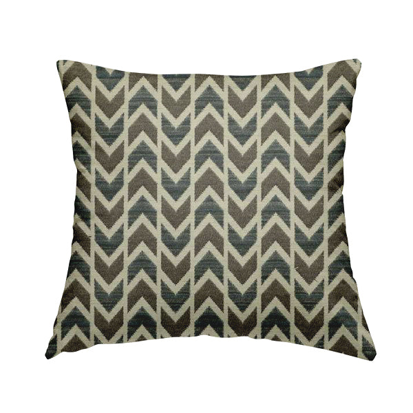 Chevron Striped Geometric Pattern In Brown Blue Colour Upholstery Fabric JO-1222 - Handmade Cushions