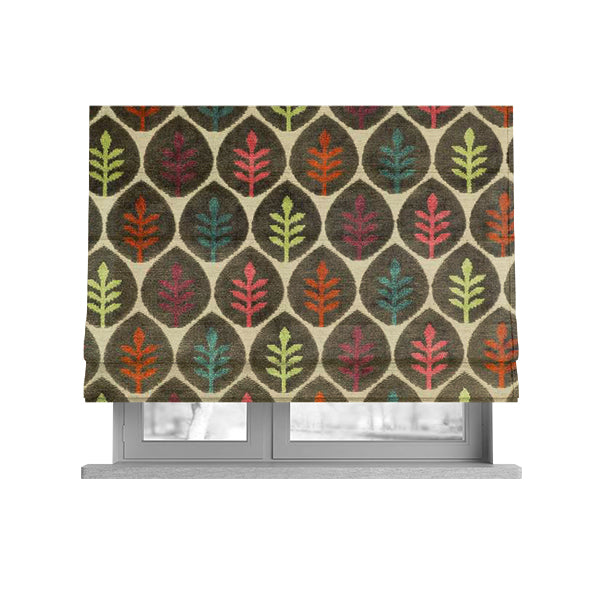 Leaf Inspired Floral Pattern Velvet Material Brown Pink Orange Teal Colour Upholstery Fabric JO-1224 - Roman Blinds