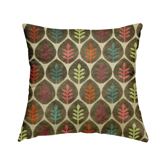 Leaf Inspired Floral Pattern Velvet Material Brown Pink Orange Teal Colour Upholstery Fabric JO-1224 - Handmade Cushions