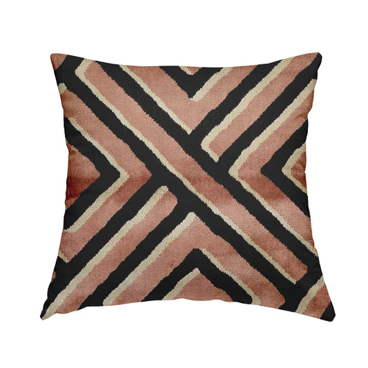 Pink Black Cream Colour Geometric Pattern Soft Velvet Upholstery Fabric JO-1227 - Handmade Cushions