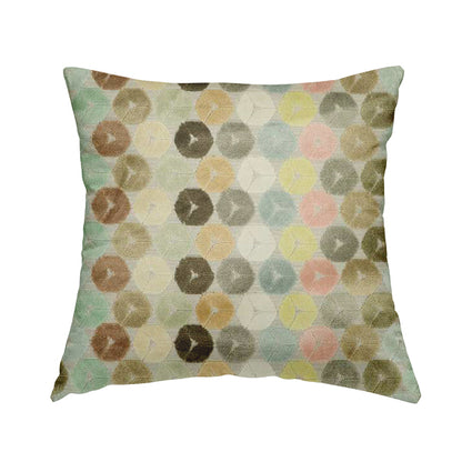 Multicoloured Pink Brown Pastel Effect Geometric Round Pattern Velvet Upholstery Fabric JO-1231 - Handmade Cushions