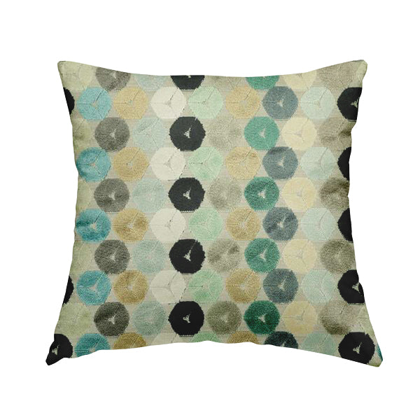 Multicoloured Blue Teal Grey Pastel Effect Geometric Round Pattern Velvet Upholstery Fabric JO-1232 - Handmade Cushions