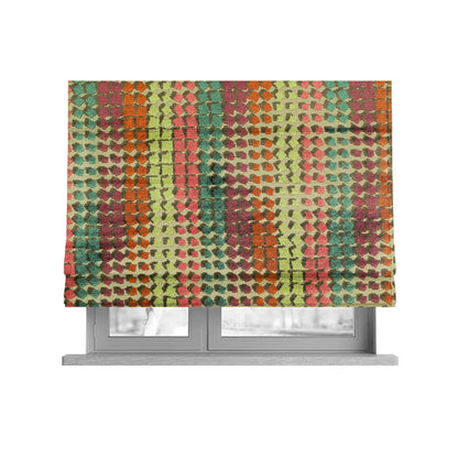 Modern Geometric Cubed Pattern Cut Velvet Multi Colour Upholstery Fabric JO-1239 - Roman Blinds