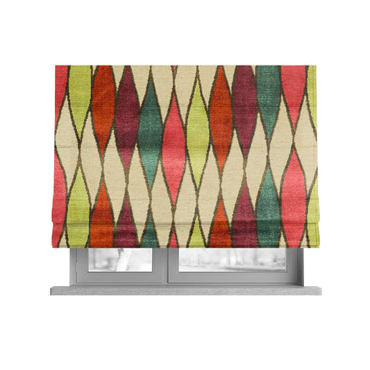 Modern Geometric Pattern Cut Velvet Multi Colour Upholstery Fabric JO-1240 - Roman Blinds