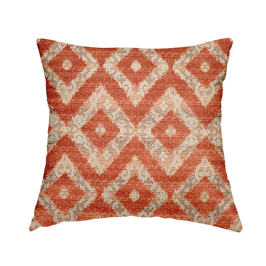 Rich Detailed Hexagon Patterns Cut Velvet Orange Colour Upholstery Fabric JO-1243 - Handmade Cushions