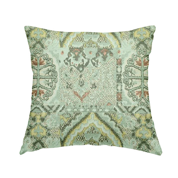 Blue Cream Colour Medallion Patchwork Style Pattern Soft Chenille Upholstery Fabric JO-1246 - Handmade Cushions