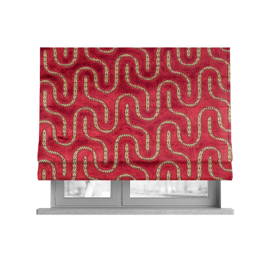 Wave Pattern Stripe Raspberry Pink Colour Velvet Upholstery Fabric JO-1247 - Roman Blinds