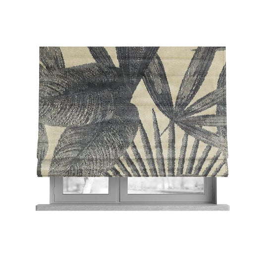 Jungle Floral Pattern Velvet Material Cream Grey Colour Upholstery Fabric JO-1255 - Roman Blinds