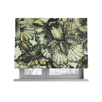 Floral Inspired Pattern Chenille Material Black Yellow Colour Upholstery Fabric JO-1256 - Roman Blinds