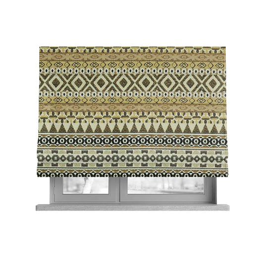 Yellow Brown Colours Geometric Self Pattern Stripe Chenille Upholstery Fabric JO-1258 - Roman Blinds