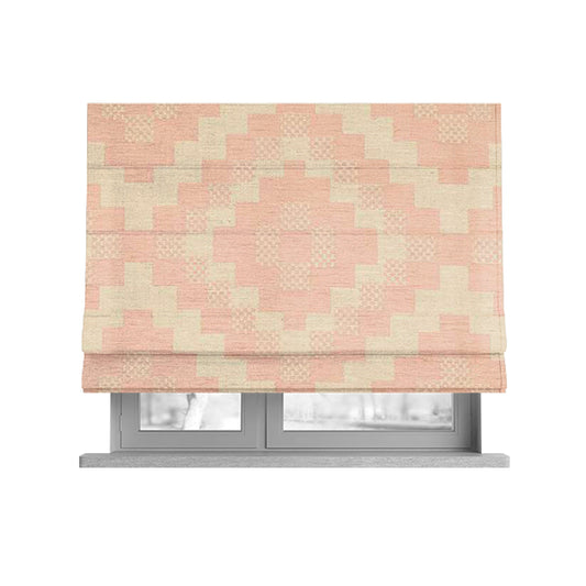 Pink Cream Colour Cubed Tetris Pattern Furnishing Upholstery Fabric JO-1262 - Roman Blinds
