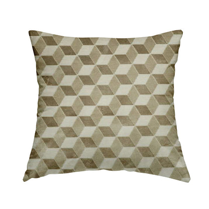 Akita Geometric 3D Pattern Velvet Fabric In White Beige Colour - Handmade Cushions