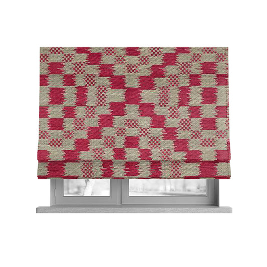 Pink Beige Colour Cubed Tetris Geometric Pattern Furnishing Upholstery Fabric JO-1268 - Roman Blinds