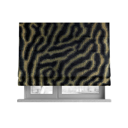Black Background With Beige Colour Abstract Pattern Heavy Quality Velvet Upholstery Fabric JO-1272 - Roman Blinds
