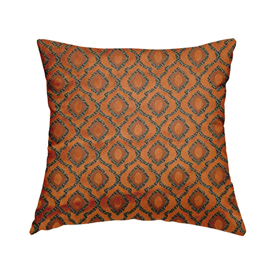 Medallion Pattern In Orange Velvet Quality Furnishing Upholstery Fabric JO-1279 - Handmade Cushions