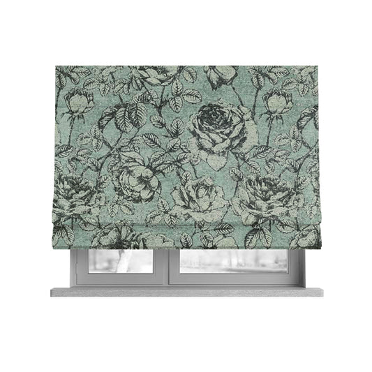 White Floral With Blue Background Pattern Soft Chenille Upholstery Fabric JO-1285 - Roman Blinds