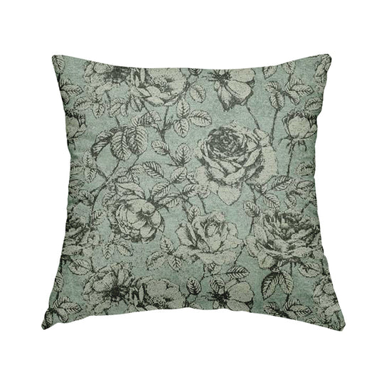 White Floral With Blue Background Pattern Soft Chenille Upholstery Fabric JO-1285 - Handmade Cushions