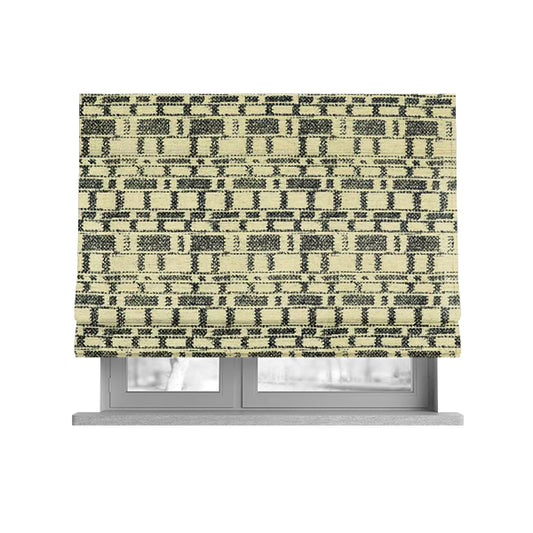 Black Beige Geometric Pattern Soft Chenille Upholstery Fabric JO-1289 - Roman Blinds