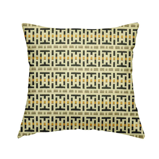 Cream Black Brown Yellow Geometric Pattern Chenille Upholstery Fabric JO-1292 - Handmade Cushions