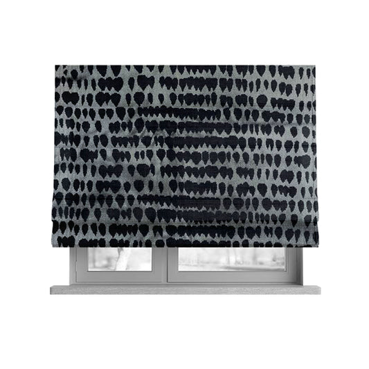 Black Grey Colour Abstract Geometric Pattern Heavy Quality Velvet Upholstery Fabric JO-1305 - Roman Blinds