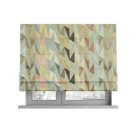 Pastel Tones Brown Pink Yellow Blue Grey Colours Of Geometric Pattern Furnishing Velvet Upholstery Fabric JO-1306 - Roman Blinds