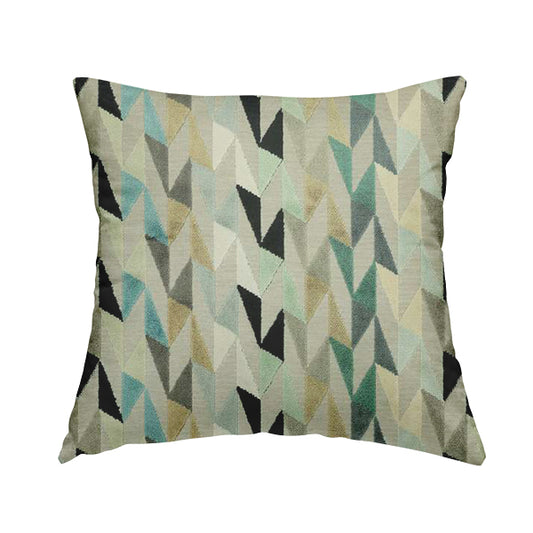 Pastel Tones Blue Grey Teal White Colours Of Geometric Pattern Furnishing Velvet Upholstery Fabric JO-1307 - Handmade Cushions