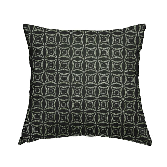 Diamond Geometric Pattern Black Silver Colour Chenille Upholstery Fabric JO-1308 - Handmade Cushions