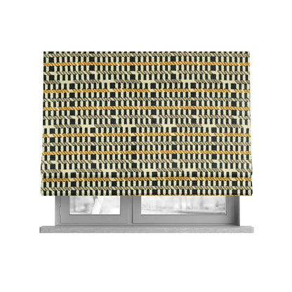 Cream Black Brown Yellow Horizontal Striped Pattern Geometric Chenille Upholstery Fabric JO-1310 - Roman Blinds