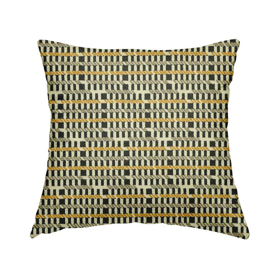 Cream Black Brown Yellow Horizontal Striped Pattern Geometric Chenille Upholstery Fabric JO-1310 - Handmade Cushions