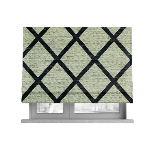 Black Cream Geometric Pattern Soft Chenille Furnishing Fabric JO-1313 - Roman Blinds