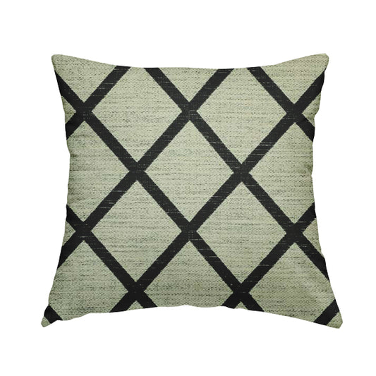 Black Cream Geometric Pattern Soft Chenille Furnishing Fabric JO-1313 - Handmade Cushions