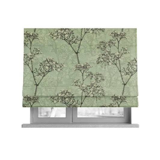 Green Background With White Buds Floral Pattern Soft Chenille Upholstery Fabric JO-1320 - Roman Blinds