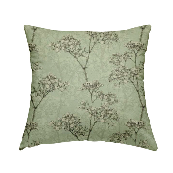 Green Background With White Buds Floral Pattern Soft Chenille Upholstery Fabric JO-1320 - Handmade Cushions