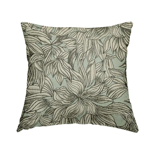 Blue Background With White Leaf Pattern Soft Chenille Upholstery Fabric JO-1321 - Handmade Cushions