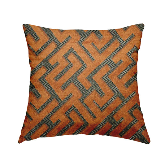 Orange Velvet Greek Key Pattern Material Furnishing Upholstery Fabric JO-1322 - Handmade Cushions