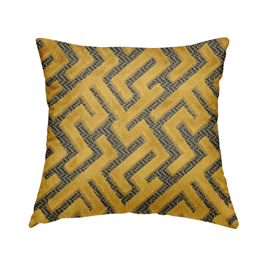 Golden Yellow Velvet Greek Key Pattern Material Furnishing Upholstery Fabric JO-1323 - Handmade Cushions