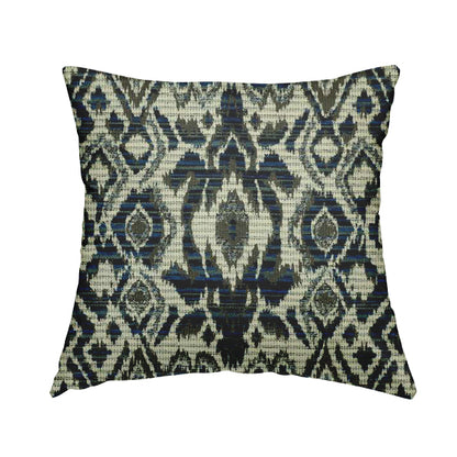 Tribal Ikat Inspired Pattern In Soft Chenille Material White Brown Blue Colour Upholstery Fabric JO-1328 - Handmade Cushions